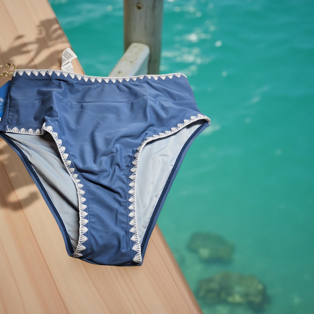 1 NWOT Size Small Cupshe Blue with White Trim Swim Bottoms - Picture 4 of 5